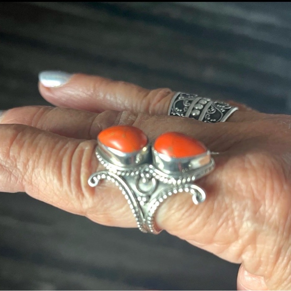 Sterling Silver Orange Teardrop Double Stone Statement Ring Item # 1948 - Picture 2 of 3